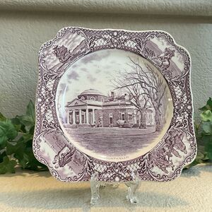 Crown Ducal Monticello Plate Square 8 1/4” Colonial Times Purple Transferware